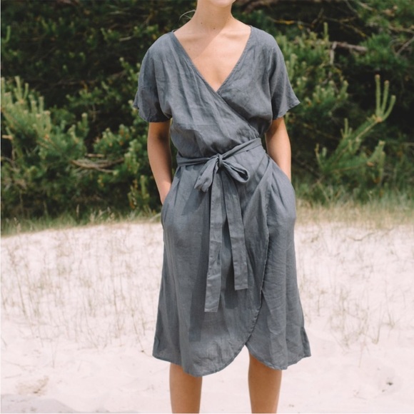 Linenfox Mimosa Dusty Lavender Wrap Linen Shirt Dress - S / M - Picture 13 of 13